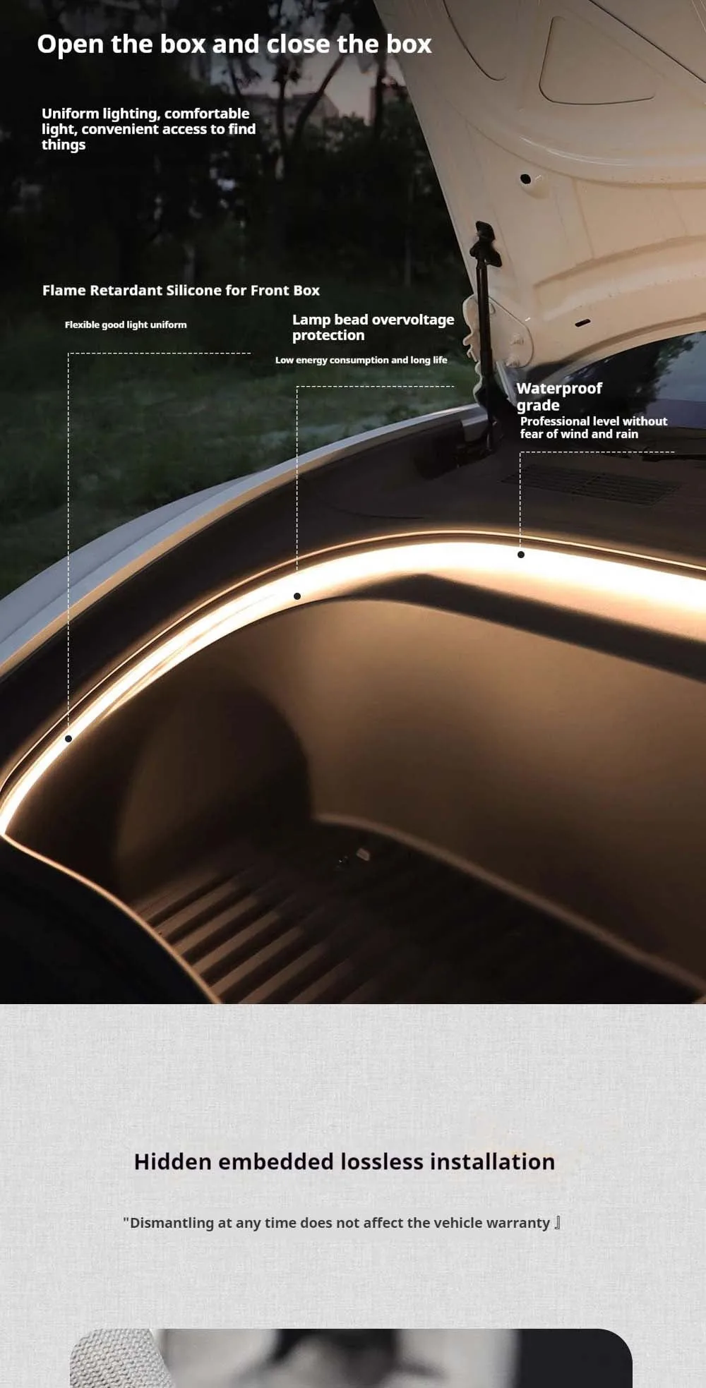 Tesla Model 3 Highland Frunk LED Strip Lights Tesla Accessories Model 3 Highland Front Trunk Ambient Lights Aapexgear®