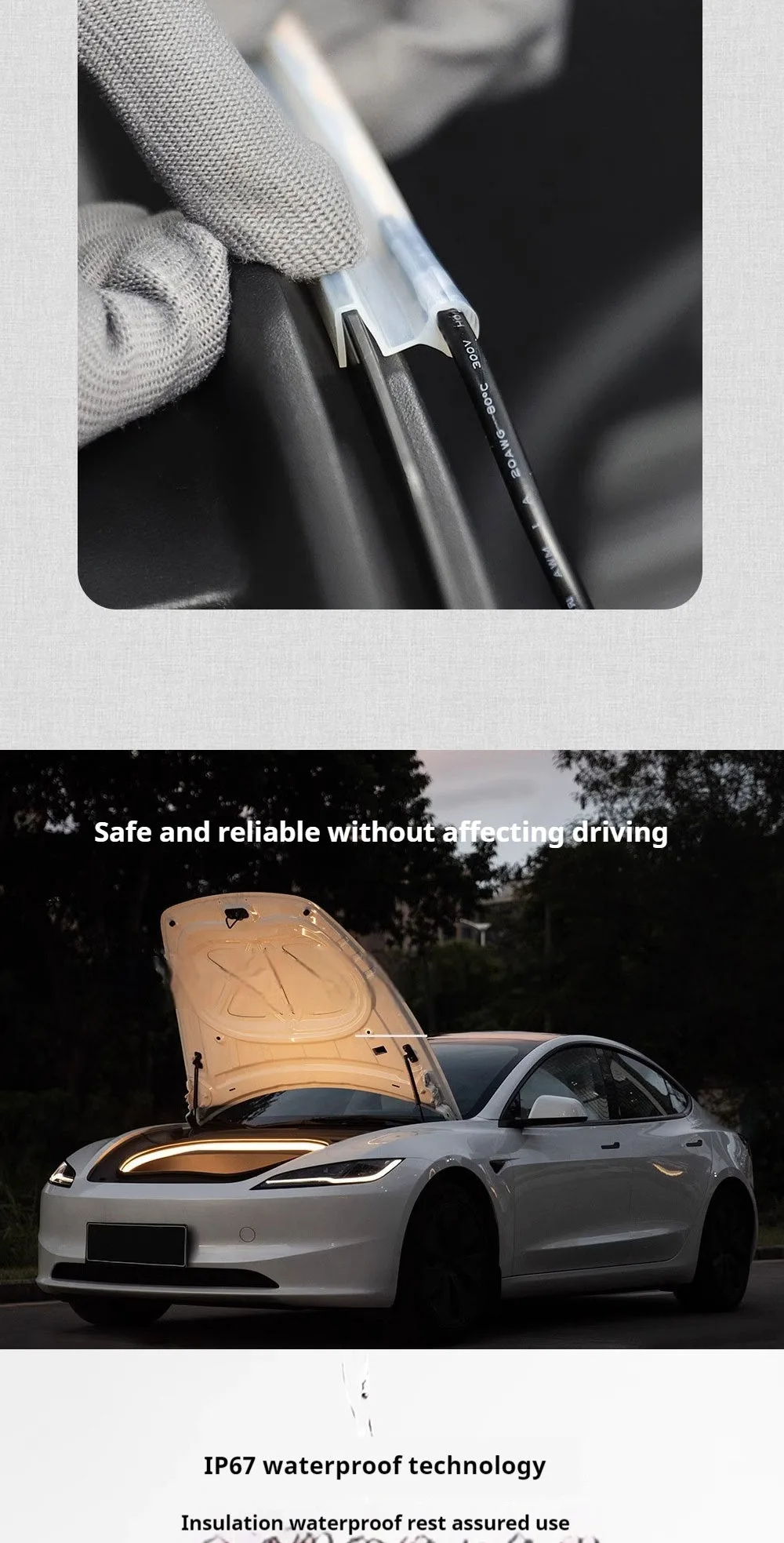 Tesla Model 3 Highland Frunk LED Strip Lights Tesla Accessories Model 3 Highland Front Trunk Ambient Lights Aapexgear®