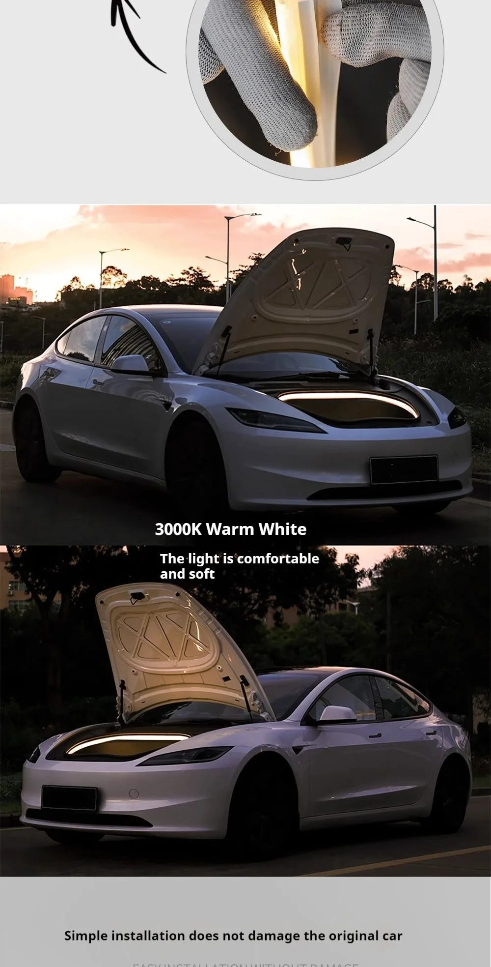 Tesla Model 3 Highland Frunk LED Strip Lights Tesla Accessories Model 3 Highland Front Trunk Ambient Lights Aapexgear®