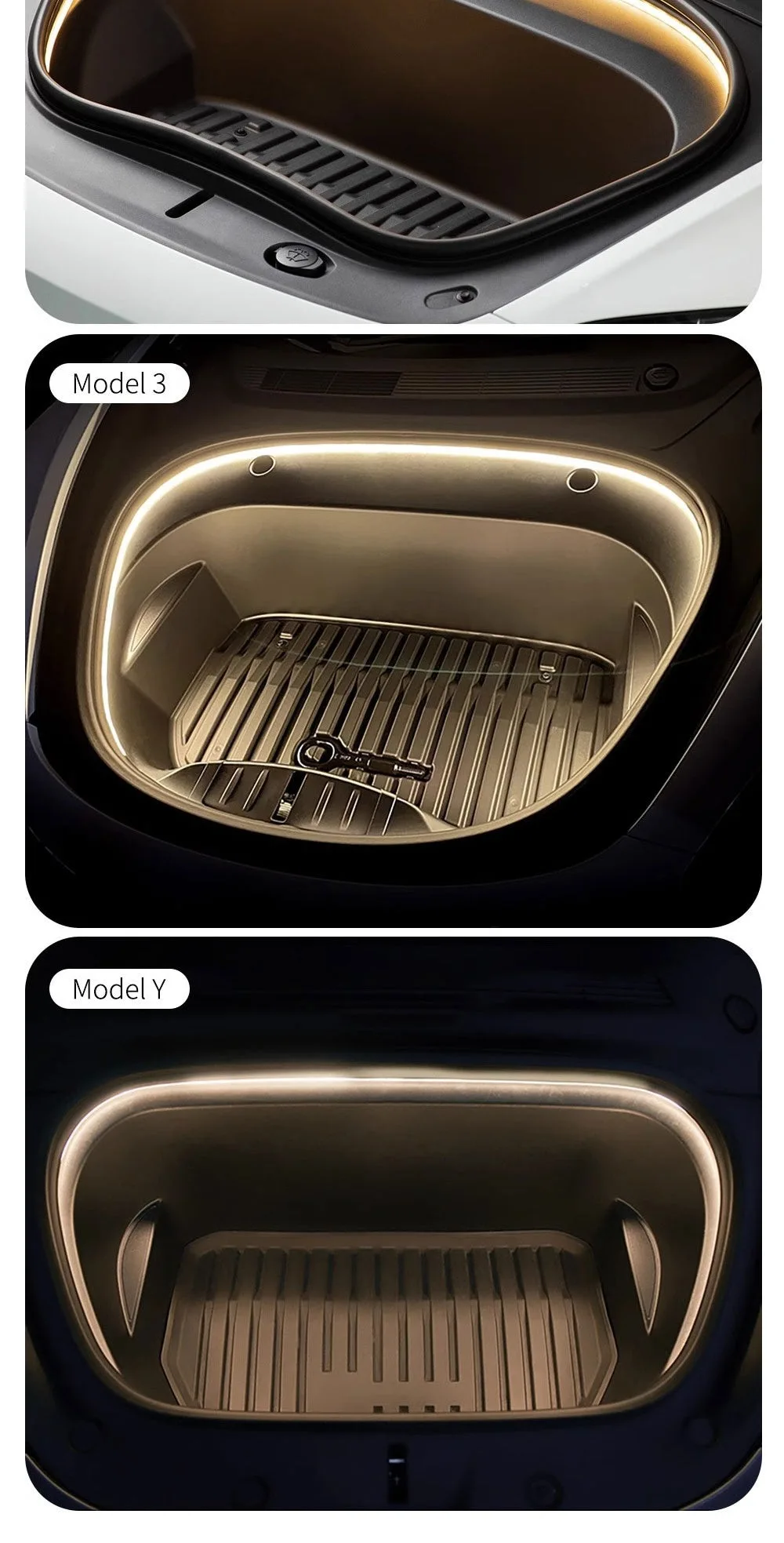 Tesla Model 3 Highland Frunk LED Strip Lights Tesla Accessories Model 3 Highland Front Trunk Ambient Lights Aapexgear®