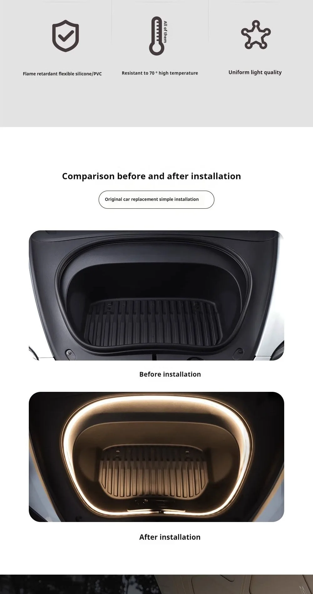 Tesla Model 3 Highland Frunk LED Strip Lights Tesla Accessories Model 3 Highland Front Trunk Ambient Lights Aapexgear®