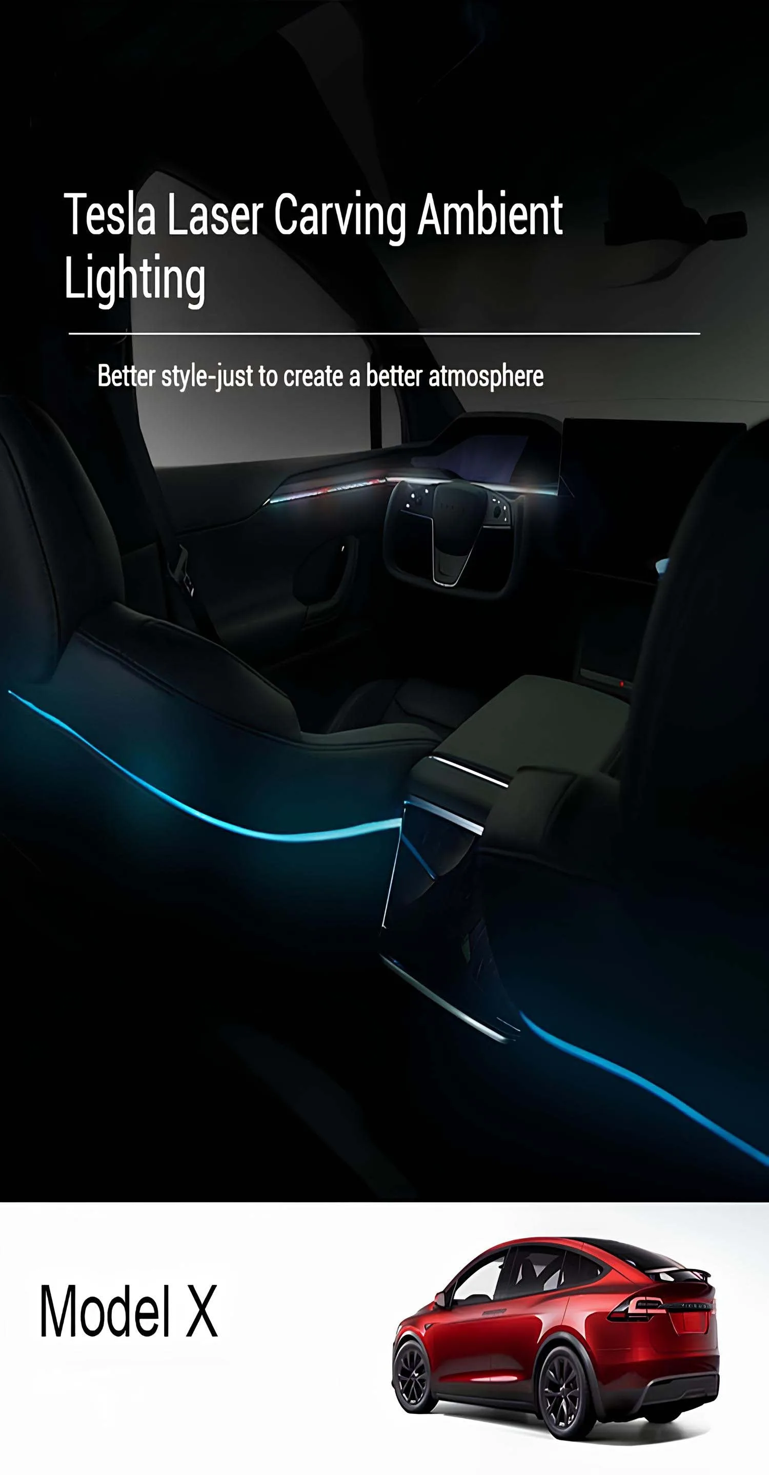 Tesla Model X Ambient Lighting Model X Laser Carving RGB Lighting Tesla Interior Accessories Aapexgear® (2022+ )