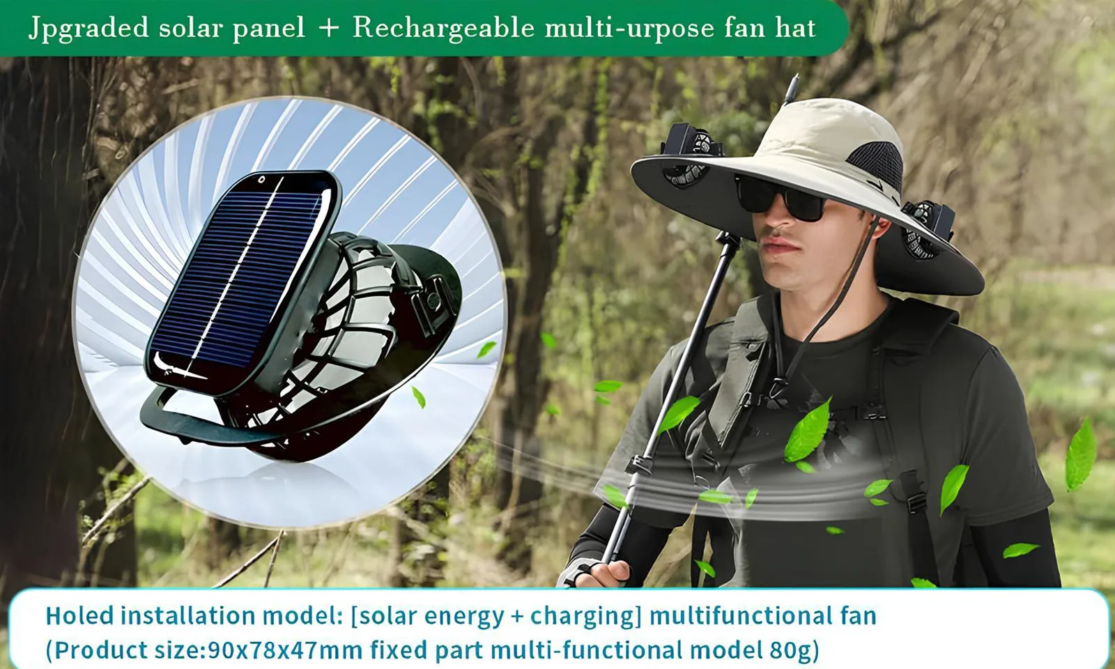 Solar-Powered Cooling Hat with USB Fan Outdoor Wide Brim Hat Aapexgear®