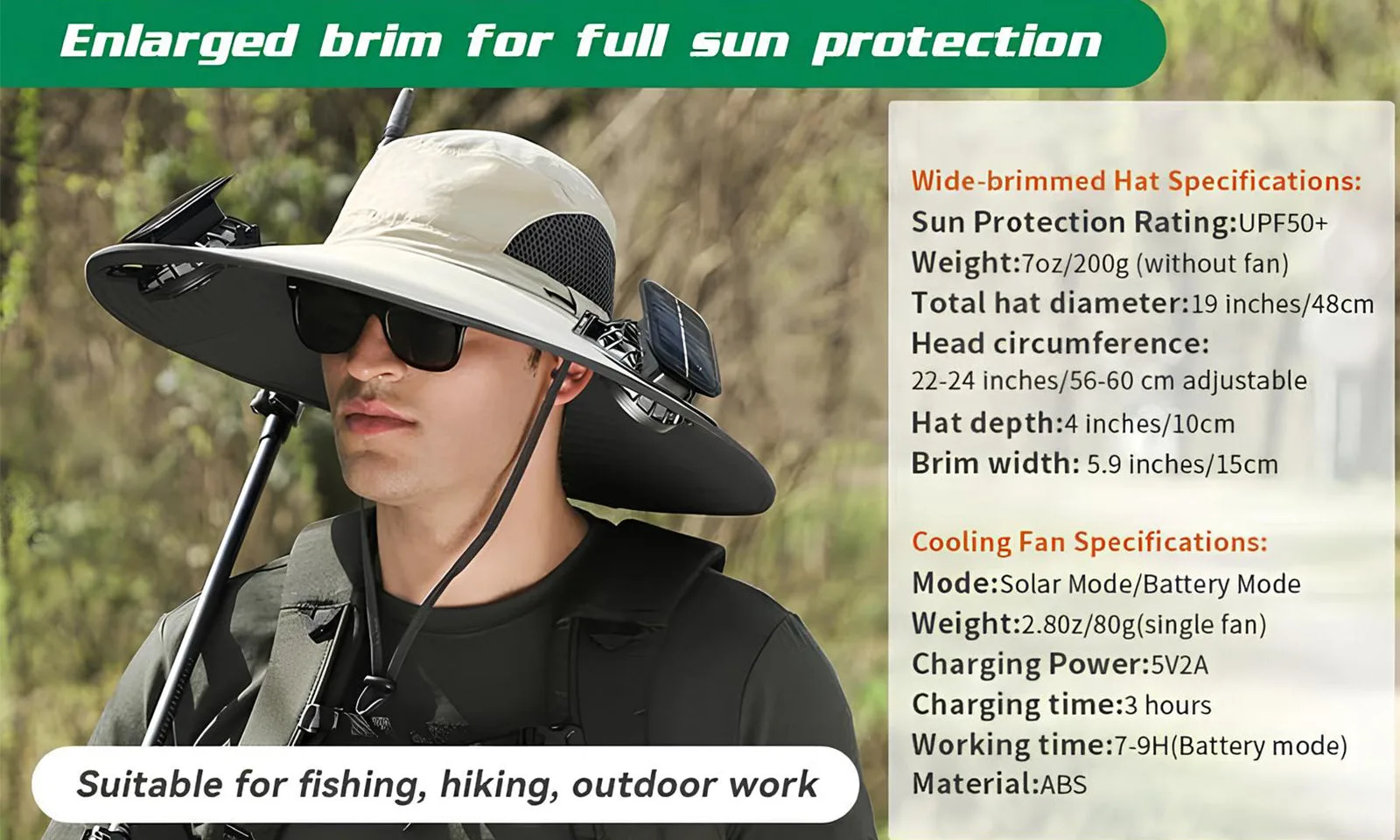 Solar-Powered Cooling Hat with USB Fan Outdoor Wide Brim Hat Aapexgear®