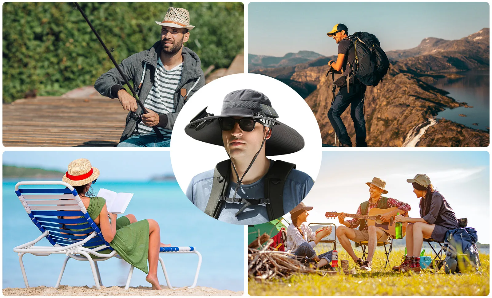 Solar-Powered Cooling Hat with USB Fan Outdoor Wide Brim Hat Aapexgear®