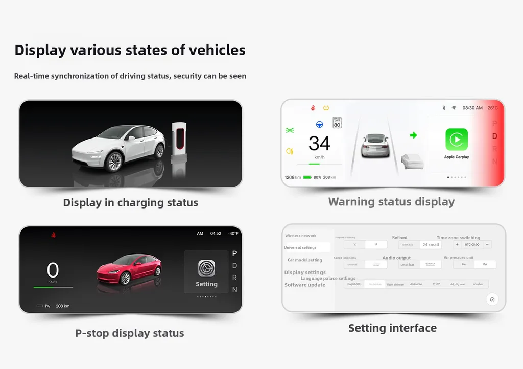 Tesla Model 3/3 Highland Model Y/Y Juniper F9 Pro CarPlay Screen Dashboard Display Aapexgear®