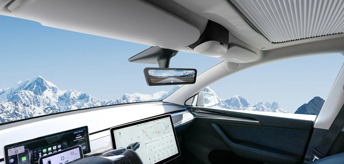 Aapexgear Tesla Model 3/Y/3 Highland S82 IP68 Waterproof Advanced Streaming Rearview Mirror with Night Vision