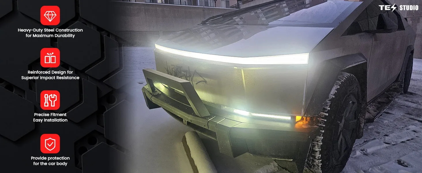Tesla Cybertruck Steel Front Bumper with Black Texture Aapexgear®