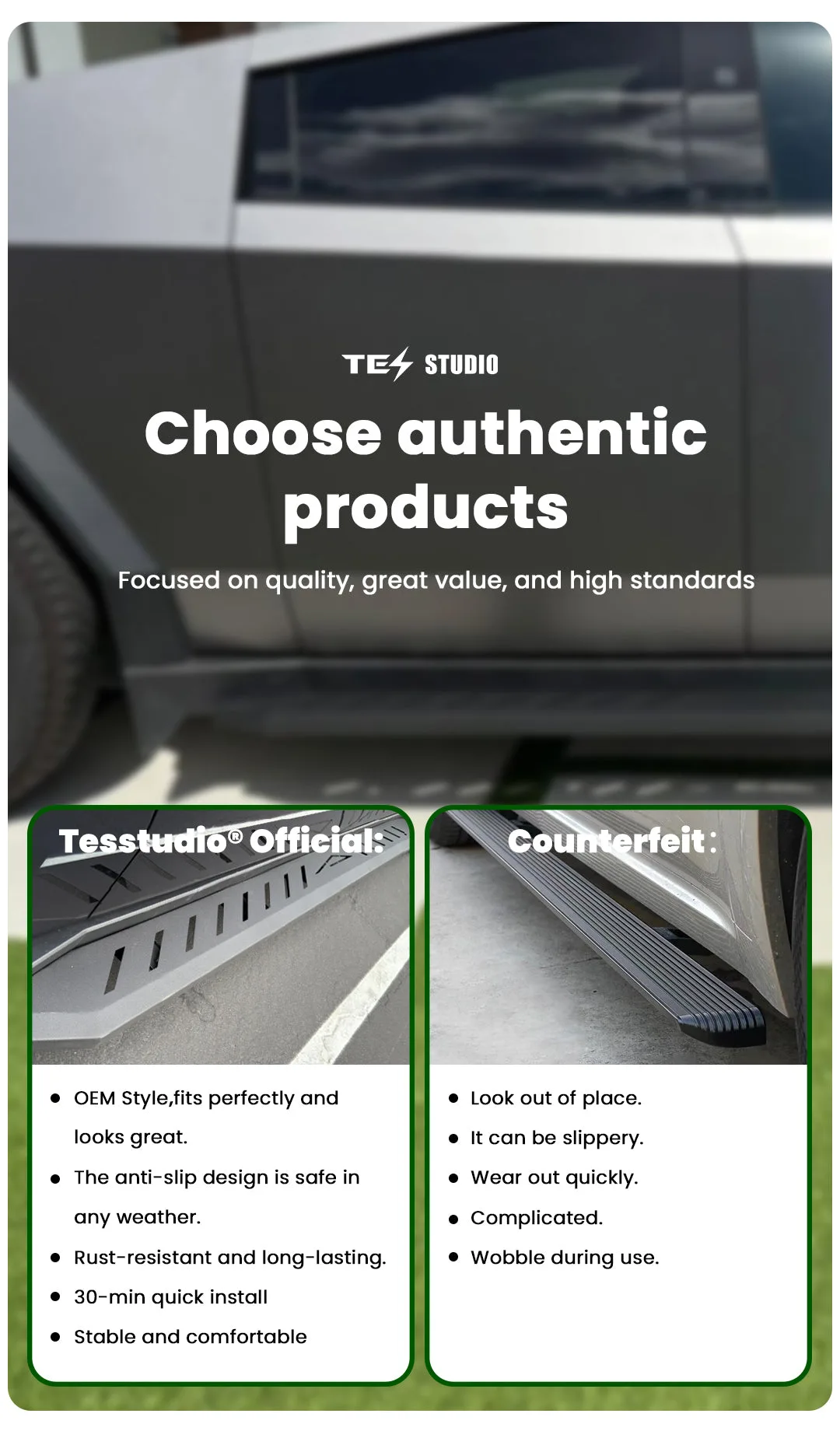 Cybertruck Running Boards Side Steps Exterior Brackets Nerf Bars Aapexgear®
