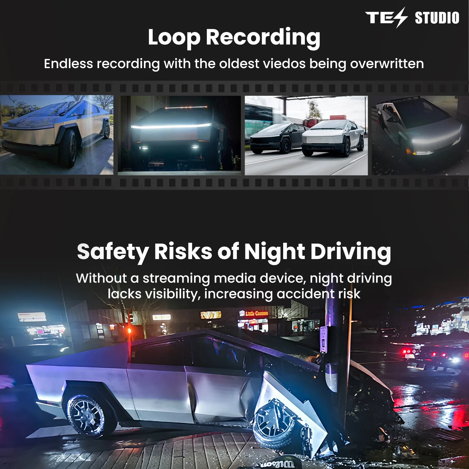 Tesla Cybertruck Streaming Rearview Mirror S8 Plus Front And Rear Dual Recording Digital APP Version Aapexgear®