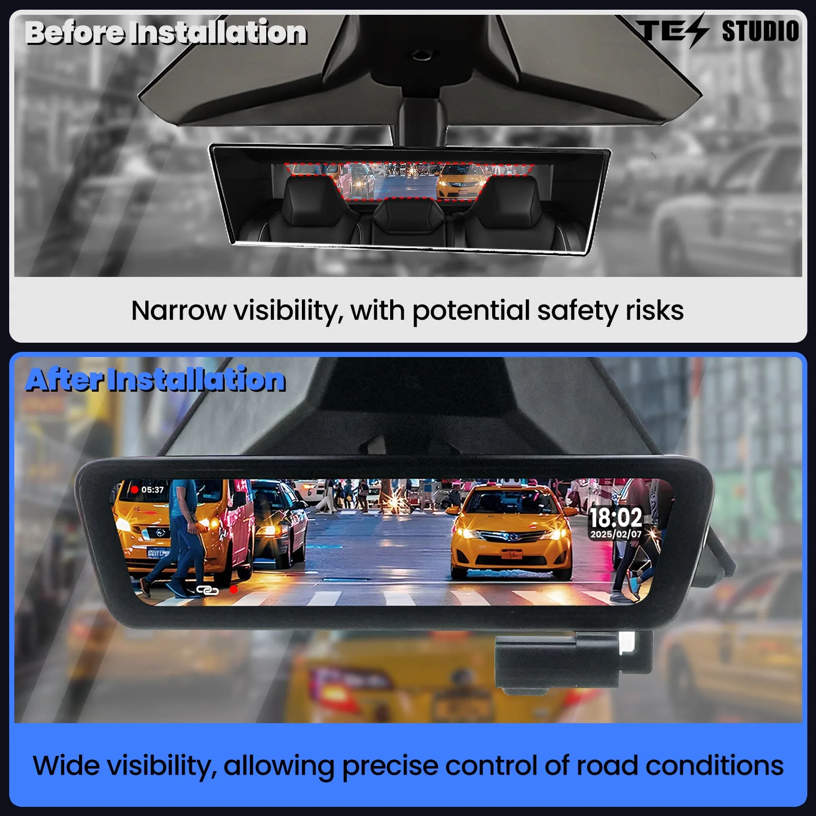 Tesla Cybertruck Streaming Rearview Mirror S8 Plus Front And Rear Dual Recording Digital APP Version Aapexgear®