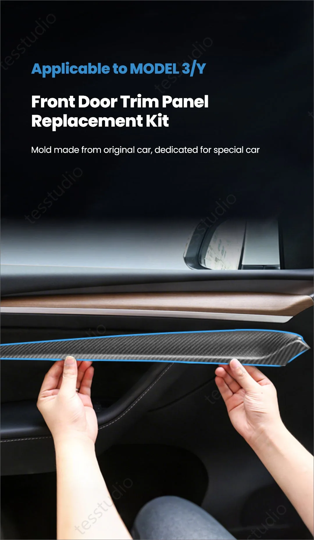 Model 3Y Real Carbon Fiber Dashboard & Front Door Trim Panel Replacement Kit Aapexgear®