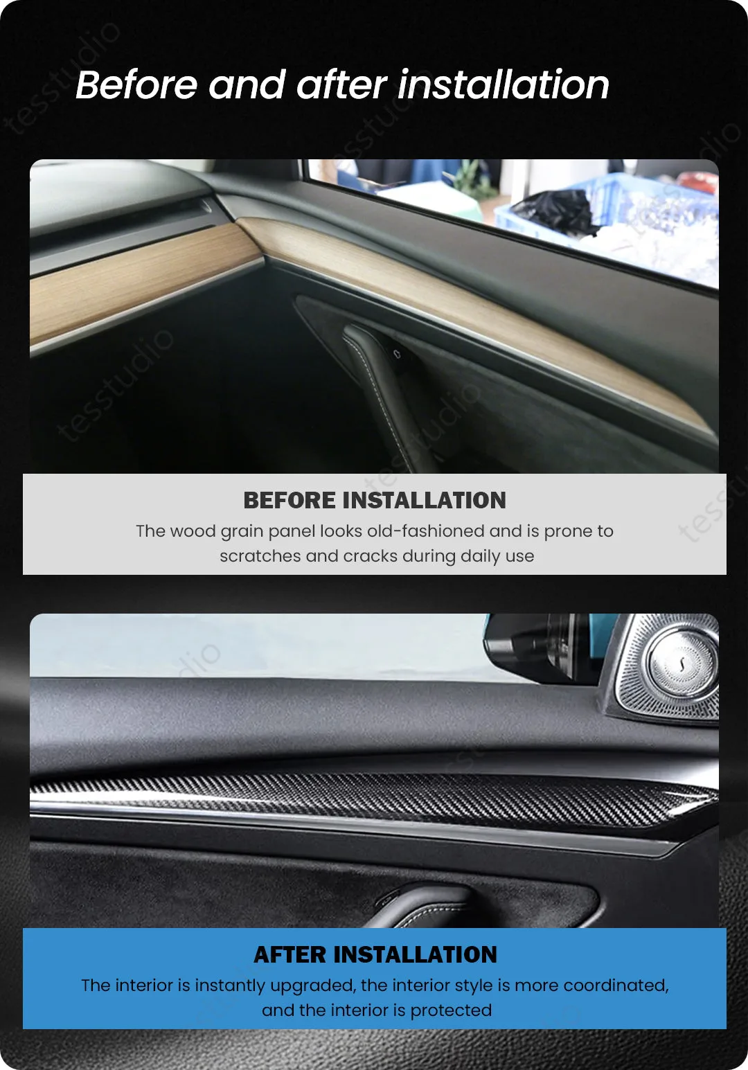 Model 3Y Real Carbon Fiber Dashboard & Front Door Trim Panel Replacement Kit Aapexgear®