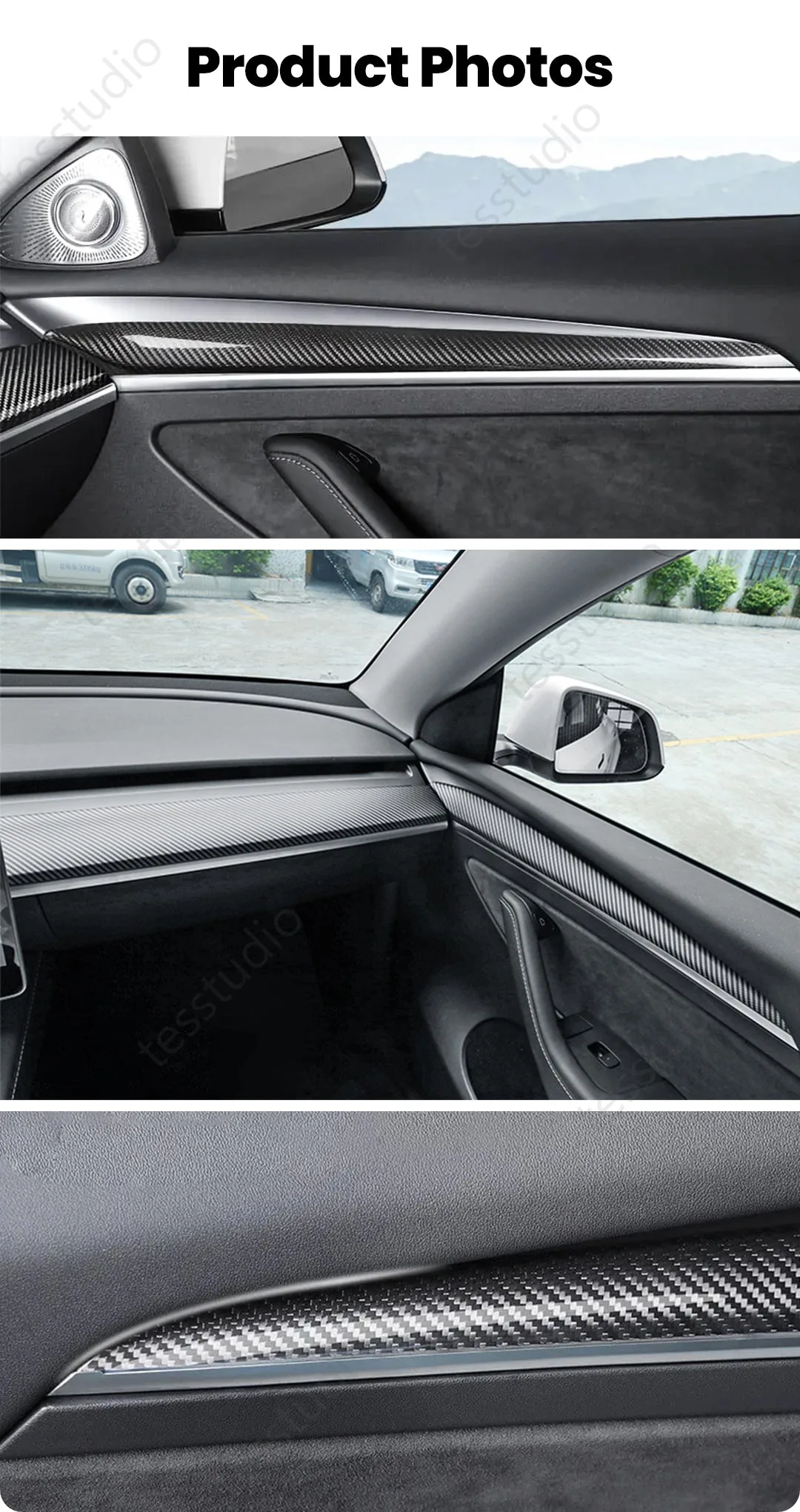 Model 3Y Real Carbon Fiber Dashboard & Front Door Trim Panel Replacement Kit Aapexgear®