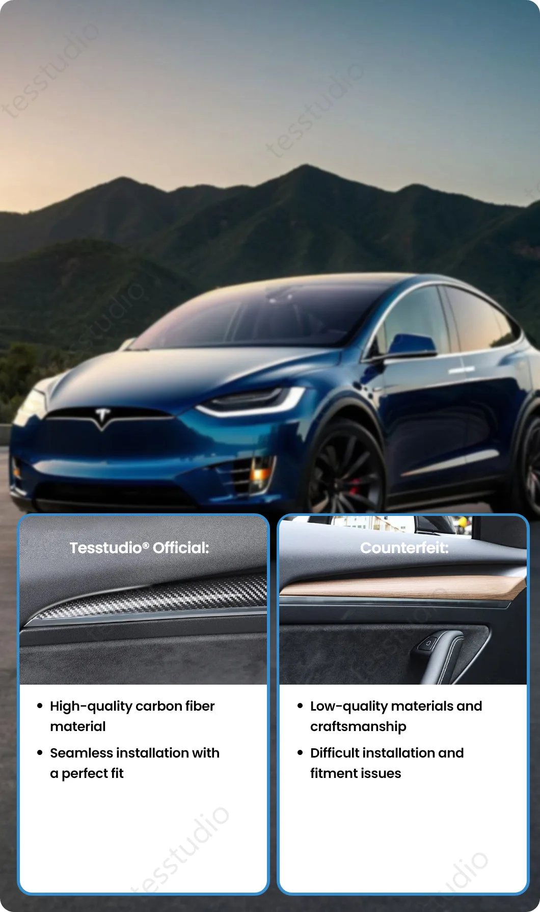 Model 3Y Real Carbon Fiber Dashboard & Front Door Trim Panel Replacement Kit Aapexgear®