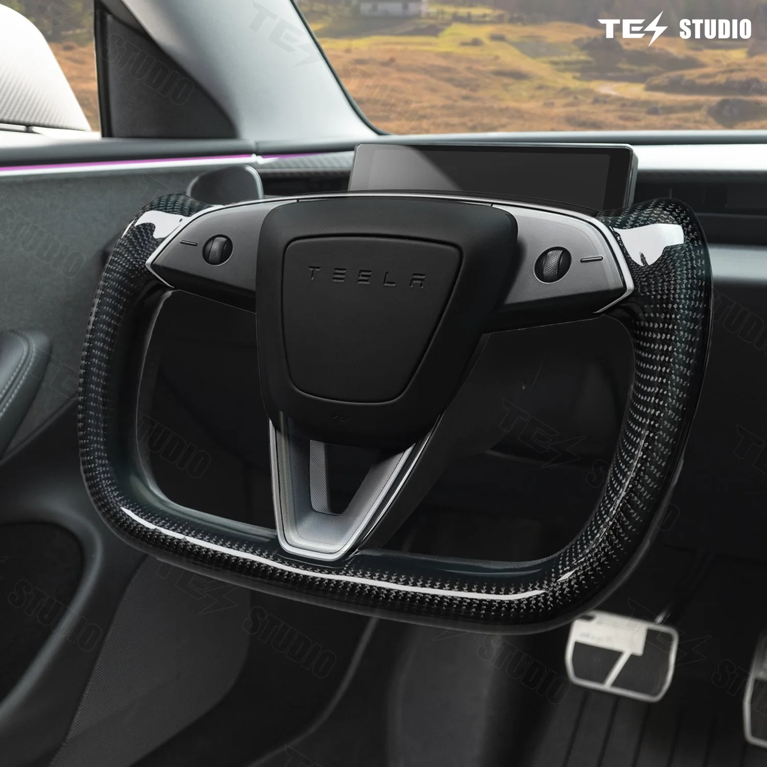 Tesla Model 3 Highland Yoke Steering Wheel Real Carbon Fiber Steering Wheel Aapexgear